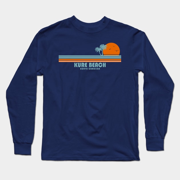 Kure Beach North Carolina Sun Palm Trees Long Sleeve T-Shirt by esskay1000